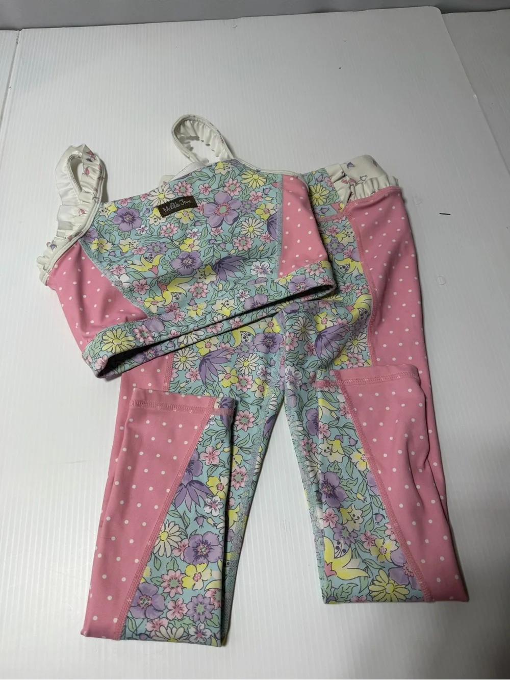 Matilda Jane Floral Activewear Set Girls Size 6 Pink Polka Dot